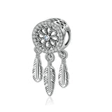Dreamcatcher Feather zircon  beads charms  S925 Sterling Silver Beads Accessories Bracelet Jewelry Accessories