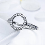 S925 Sterling Silver Halo City Ring Oxidized Zircon Ring