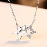 Sterling Silver luck star shape cubic zircon Pendant Necklace