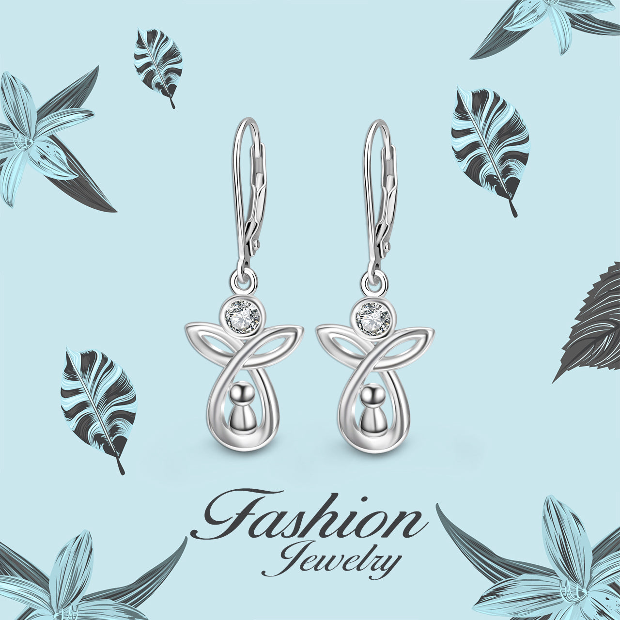 Smart Earrings White Gold Plated Earrings With Angel