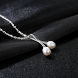 Double Freshwater Pearl Pendant white gold plating Sterling silver necklace accessories