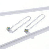 Long Chain Dangle Earrings for Women 925 Sterling Silver Colorful CZ Ball Beads Drop Earrings Girl Bijoux