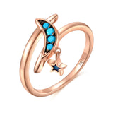 Moon Star Crystal Zircon Rose Gold Ring S925 Sterling Silver Fashion Women's Jewelry