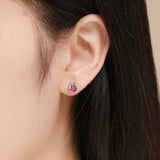 Romantic 925 Sterling Silver Luminous Tulip Flower Buds Pink CZ Zircon Stud Earrings Women Wedding Jewelry Gift