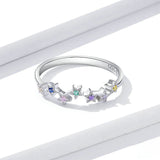 925 Sterling Silver Colorful Star Line Finger Rings Fine Jewelry For Women