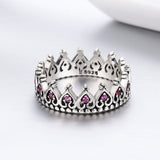S925 Sterling Silver Queen Crown Ring Oxidized Zircon Ring