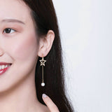 Star Pearl Long Earrings for Girlfriend Sterling Silver 925 Earring Gold Color Fashion Jewelry