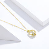 S925 Sterling Silver Geometric Circle Pendant Necklace Gold Plated Zircon Necklace