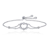 silver white gold plated zircon love heart bracelet