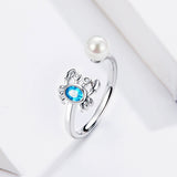 S925 Sterling Silver Crab Ring White Gold Plated cubic zirconia ring
