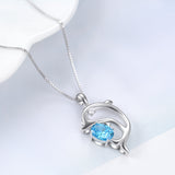 Dolphin Necklace Animal Jewelry Blue Zirconia Women Silver Necklace