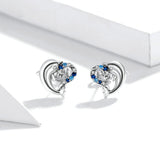 925 Sterling Silver Cute Dolphin with Heart Stud Earrings Precious Jewelry For Women