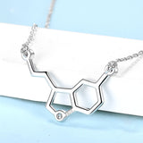 925 Sterling Silver Chemical Formula Pendant Chain Zircon Serotonin Molecular Structure Necklace For Women