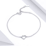 S925 sterling silver white gold plated hollow heart bracelet