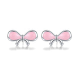 Drop Oil Cute ribbon bow Earrings S925 Sterling Silver Stud Earrings for girl