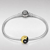 Tai Chi Christmas Charms Gifts 925 Sterling Silver Gold Plated Black Enamel Bead Charms with 5A Cubic Zirconia Chinese Elements Charms for Bracelets Necklaces