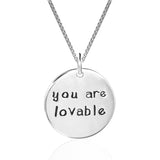 "You Are Lovable" Carved Round Circle 925 Sterling Silver Pendant Necklace