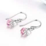 925 Sterling Silver Sakura Pink Flower Cubic Zircon Drop Earrings Women Female Wedding Jewelry
