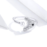 S925 sterling silver shark ring white gold plated zircon ring pearl ring