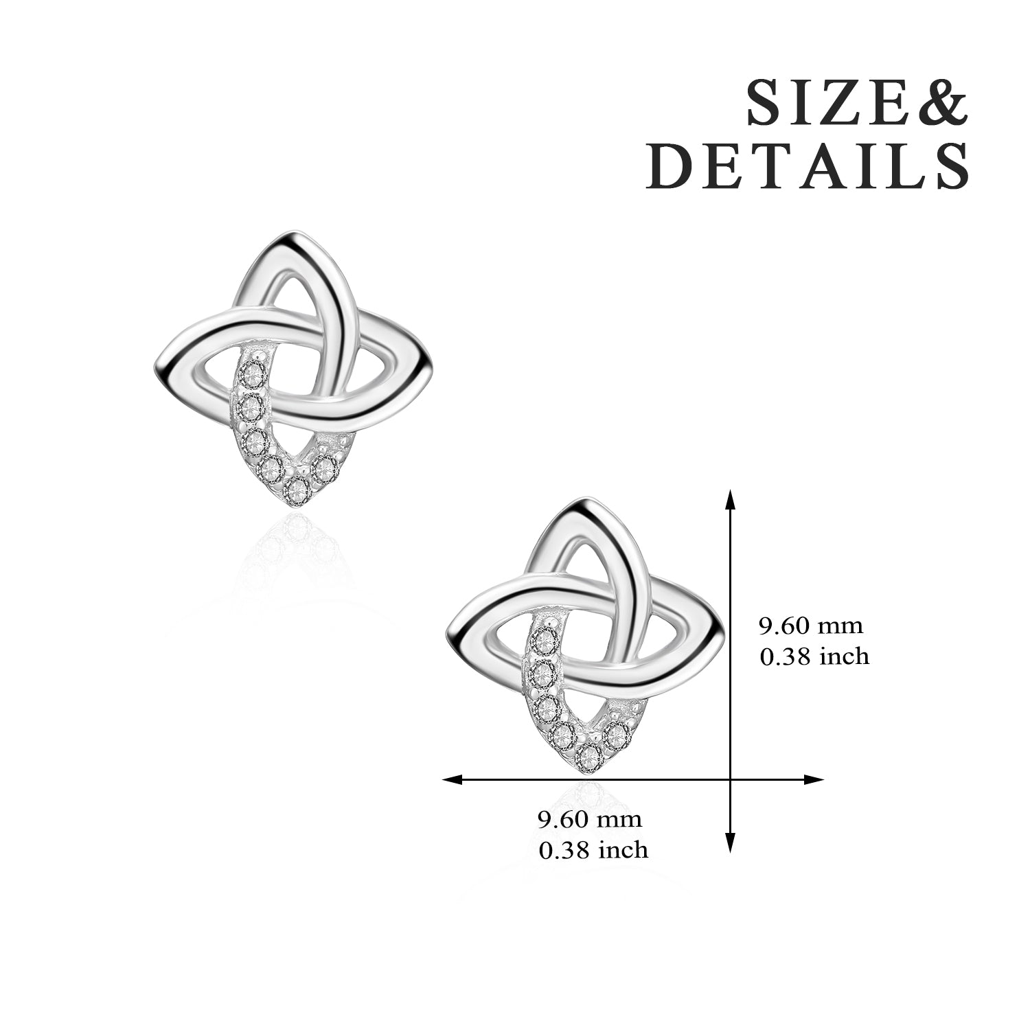 High Quality White Clear Round Zirconia Celtic Knot Stud Earrings