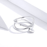 S925 Sterling Silver Heart Stack Ring White gold plated zircon ring