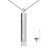 Urn Pendant Collection Cremation Jewelry for Ashes Keepsake Minimalist bar with Necklace Chain in 925 Sterling Silver with Cubic Zirconia
