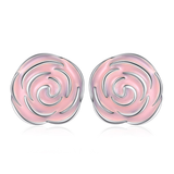  Silver  Pink Rose Garden Summer Flower  Stud Earrings