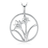 Daffodil Flower Cut Coin Circle Pendant Necklace