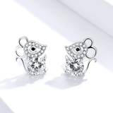 925 Sterling Silver Cute Animal Mouse Stud Earrings for Women Cubic Zircon Fashion Jewelry Girl