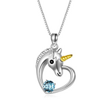 925 Sterling Silver Unicorn Pendant Necklace For Teen Girls Unicorn Birthstone Jewelry Gift For Women Crystals