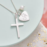 925 Sterling Silver Personalized Heart  Engravable Cross Necklace Adjustable 16”-20”