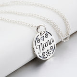 Beautiful Interesting Pattern Engraved Necklace Silver Mother Child Necklace