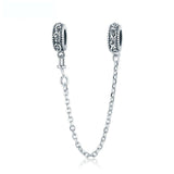 925 Sterling Silver Vintage Vine Safety Chain for Genuine Bracelet Charms with Silicone Stopper Jewelry