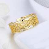 S925 sterling silver ring lace temptation gold plated cubic zirconia ring