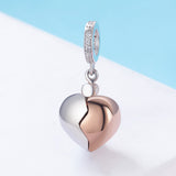 S925 Sterling Silver White Gold Plated &Rose Gold Plated Zircon Heart Key Dangle Charms