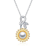 Silver  Sunflower Pearl Necklace