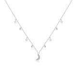 925 Sterling Silver Beautiful Moon & Star Pendant Necklace Precious Jewelry For Women
