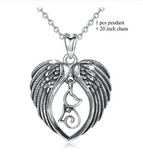 925 Sterling Silver Lovely Cat & Angel Wing Heart Pendant Necklace Sterling Silver Vintage Jewelry Exquisite Gift