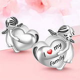 A girl hug a Heart Charm with I Love My Family 925 Sterling Silver  Fits Bracelet  Jewelry Gifts for Women