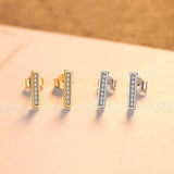Pave Setting Bar Earrings 925 Sterling Silver Cubic Zircon Bar Jewelry