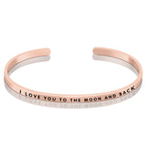 925 Sterling Silver I LOVE YOU TO THE MOON AND THE BACK Words Engraved Bangle
