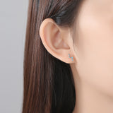 Lab Blue Turquoise Molecule Earrings 925 Sterling Silver Trendy Jewelry