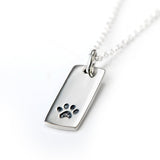 Dog Paw Prints Necklace Silver Smooth Square Pendant