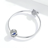 Air Balloon Blue Enamel Charm 925  Silver Original Bracelet & Bangle Jewelry  Round Metal BeadsCharms  for Women