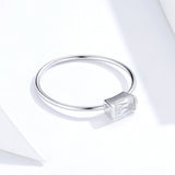 S925 Sterling Silver Square Zircon Ring White Gold Plated Cubic Zirconia Ring