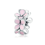 925 Sterling Silver Exqusite Pink Flower Beads fit DIY Charm Precious Jewelry For Women