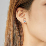Genuine 925 Sterling Silver Blue Enamel Paris Eiffel Tower Stud Earrings for Women Wedding Jewelry Gifts Pendientes