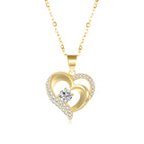 18K Gold European And American Fashion Explosion Double Heart Shaped Zircon Pendant Necklace
