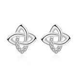 High Quality White Clear Round Zirconia Celtic Knot Stud Earrings