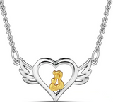 Mother and baby Heart Shaped angles Wings S925 Sterling Silver Gold Plated Necklace Pendant for Mother's Day Gift